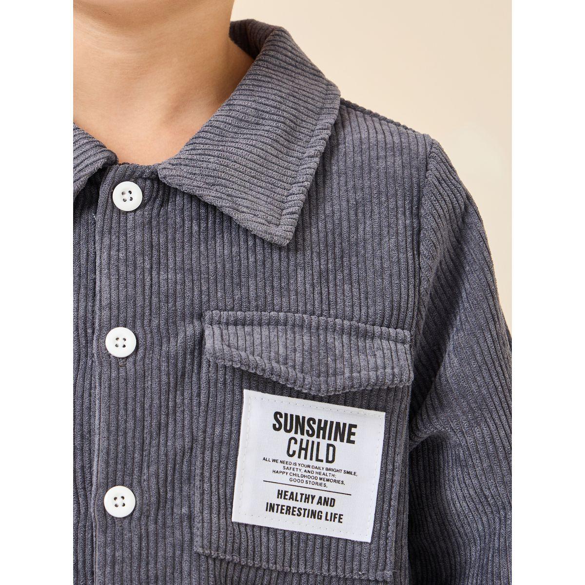 Styli Badge Detail Corduroy Shirt & Jogger Set-boys-clothing-setsandcoords-image-4