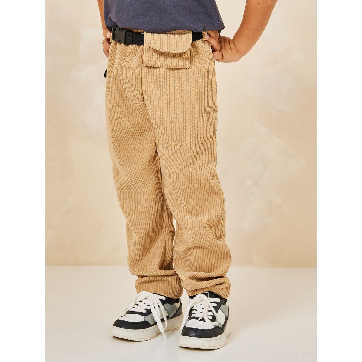 Styli Solid Corduroy Pants with Waist Bag-boys-clothing-bottoms-trousers-image-1