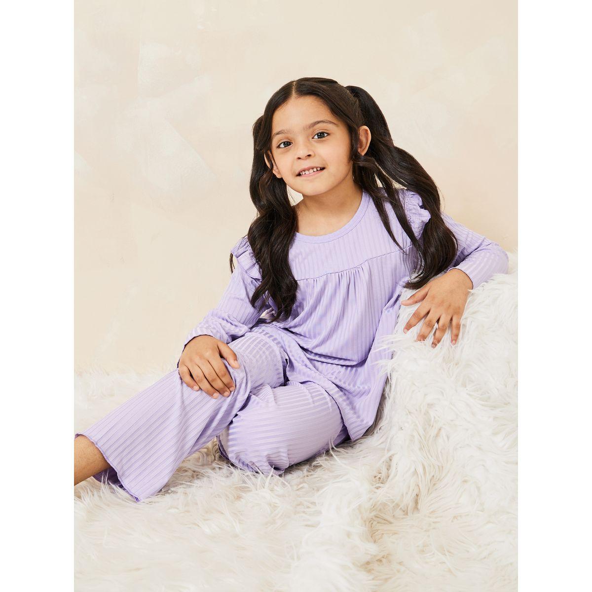 Styli Ruffle Detail Ribbed Top & Pyjama Set-girls-clothing-nightwear-image-1