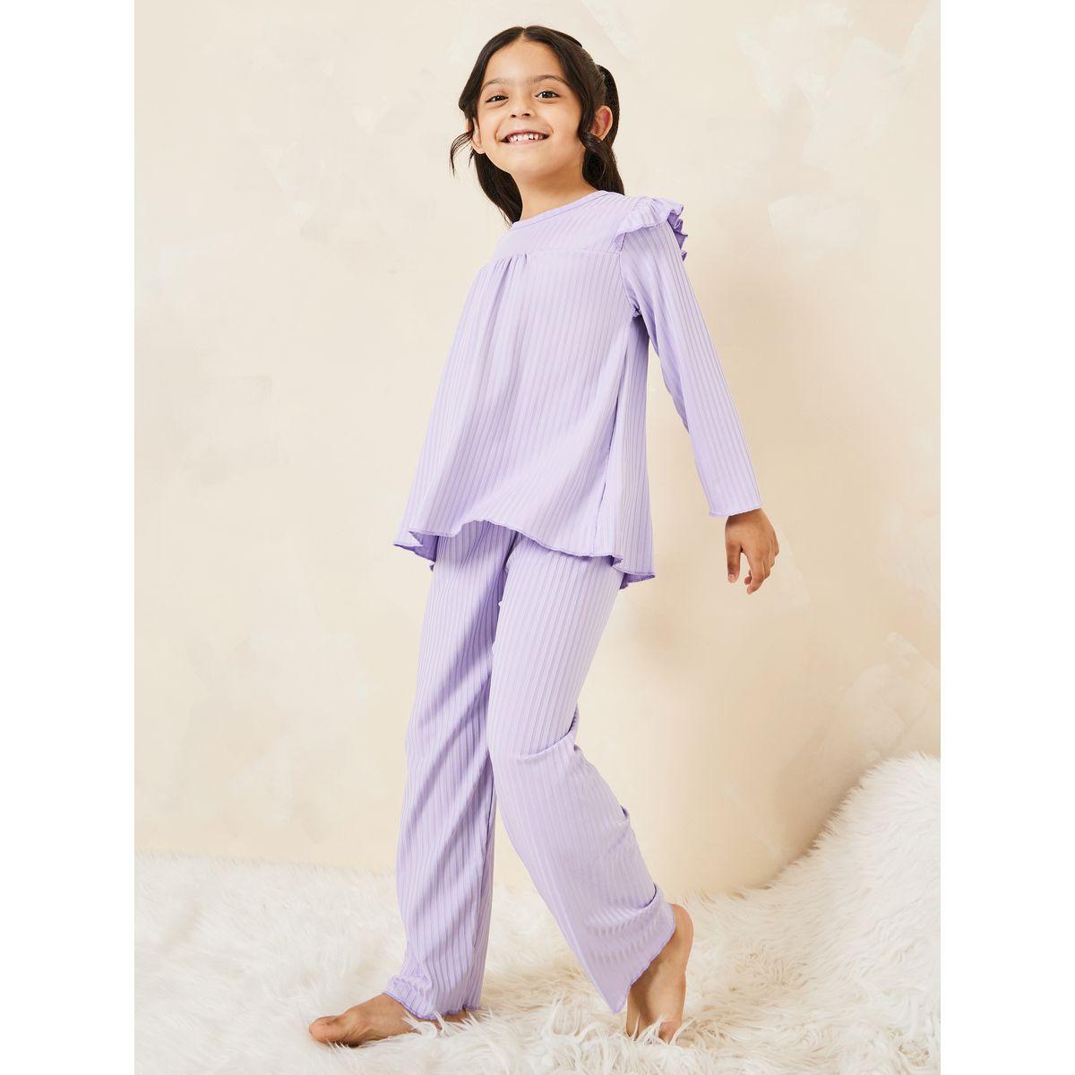 Styli Ruffle Detail Ribbed Top & Pyjama Set-girls-clothing-nightwear-image-2