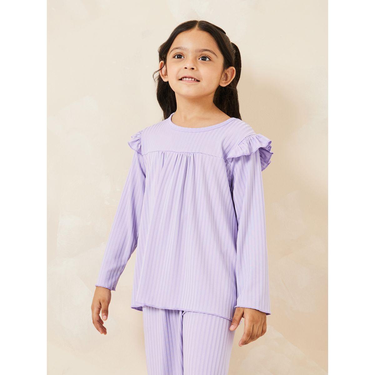 Styli Ruffle Detail Ribbed Top & Pyjama Set-girls-clothing-nightwear-image-3
