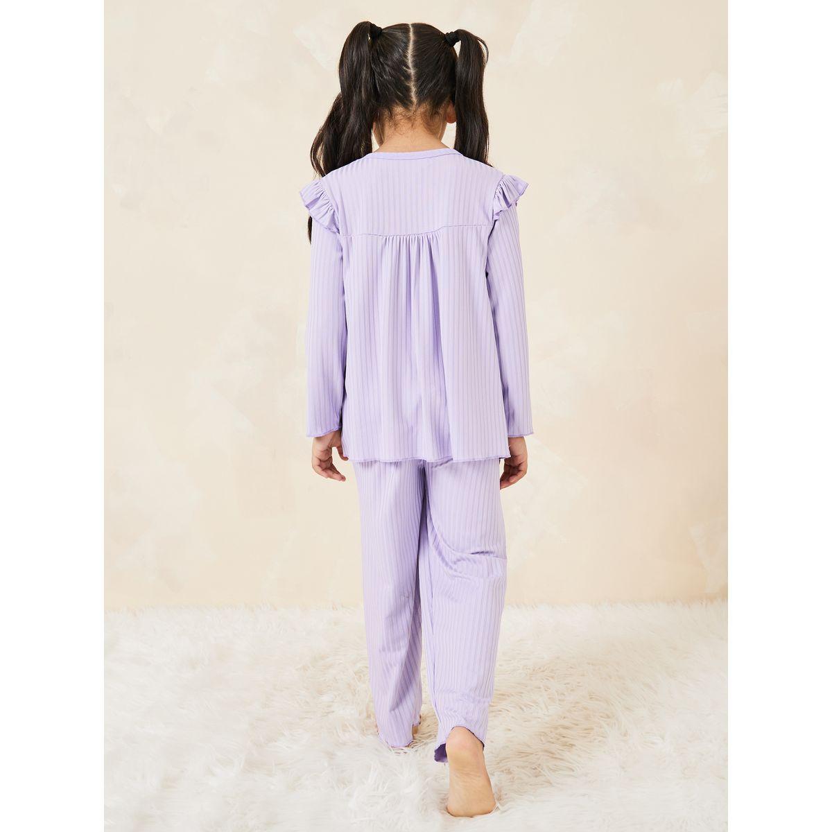Styli Ruffle Detail Ribbed Top & Pyjama Set-girls-clothing-nightwear-image-6