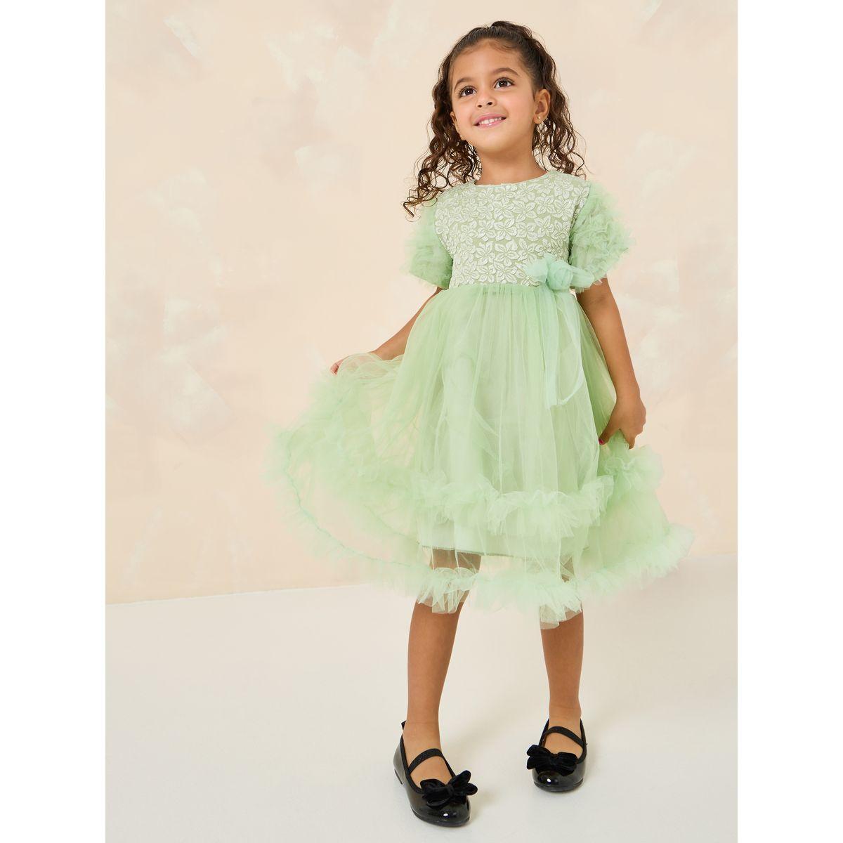 Styli Floral Jacquard Puff Sleeve Mesh Dress-girls-clothing-dressesandjumpsuits-image-2