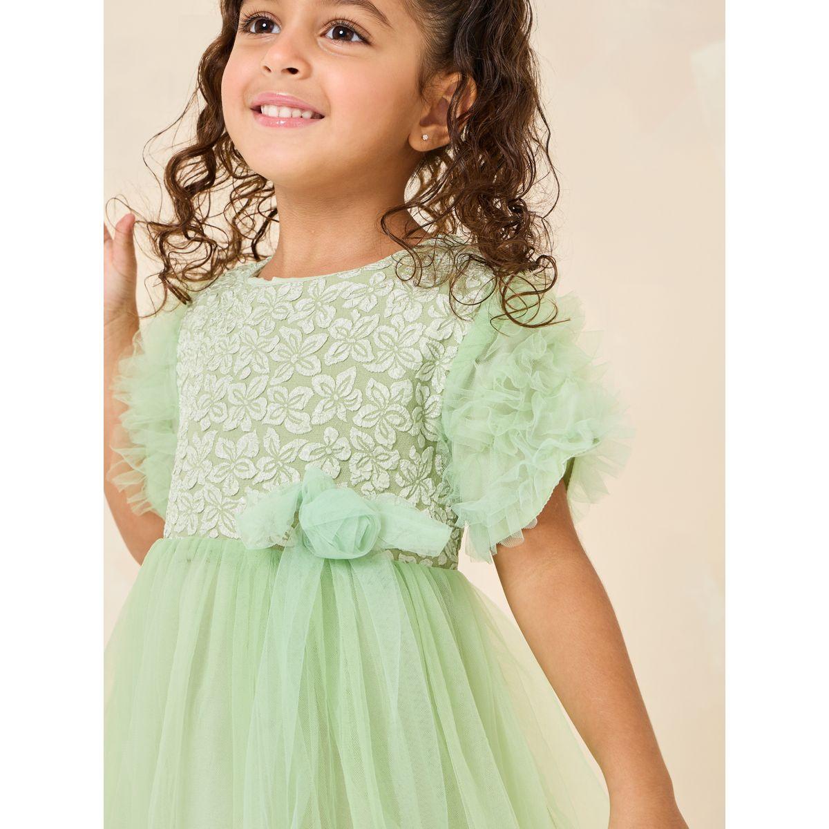 Styli Floral Jacquard Puff Sleeve Mesh Dress-girls-clothing-dressesandjumpsuits-image-4