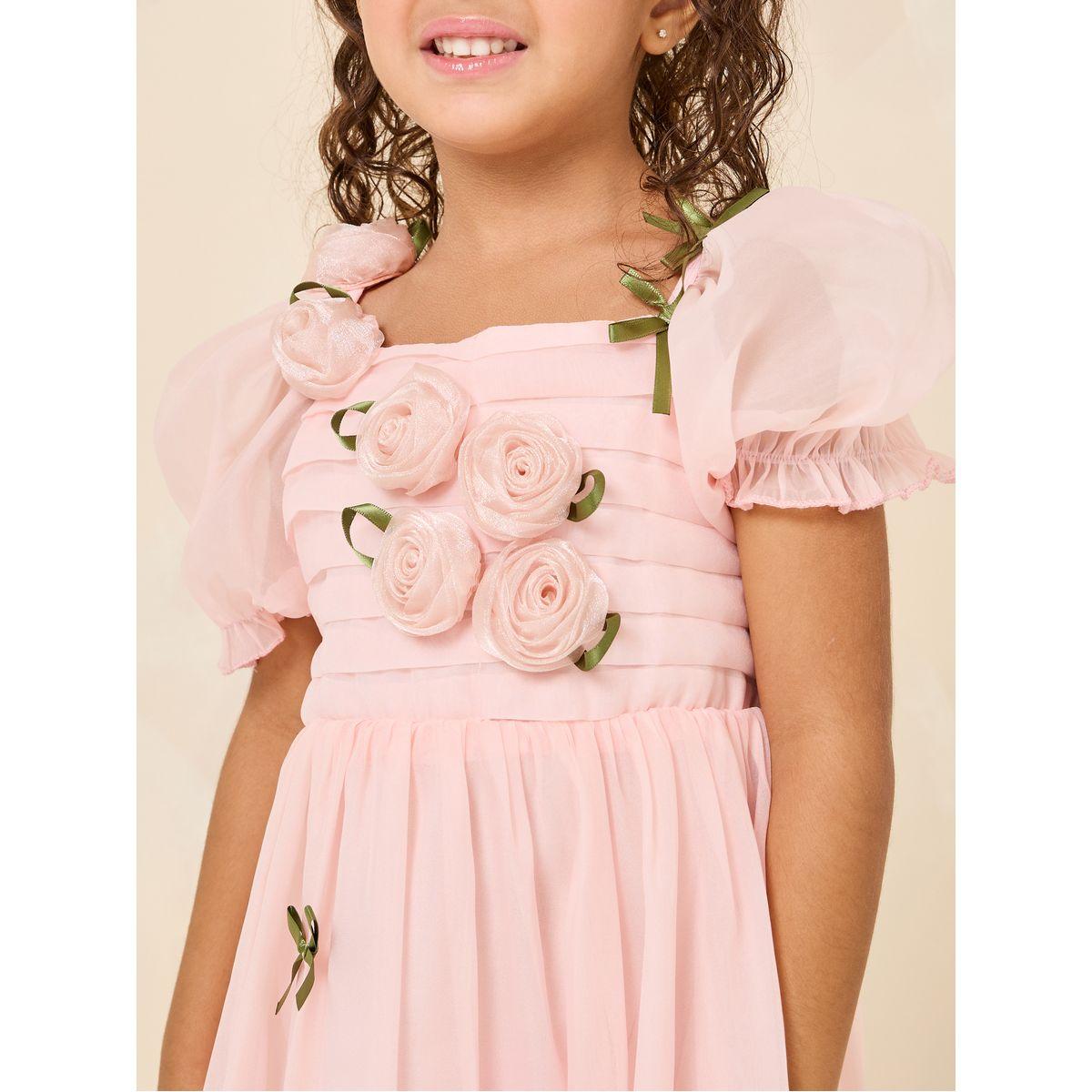 Styli Flower Applique Puff Sleeve Mesh Dress-girls-clothing-dressesandjumpsuits-image-3