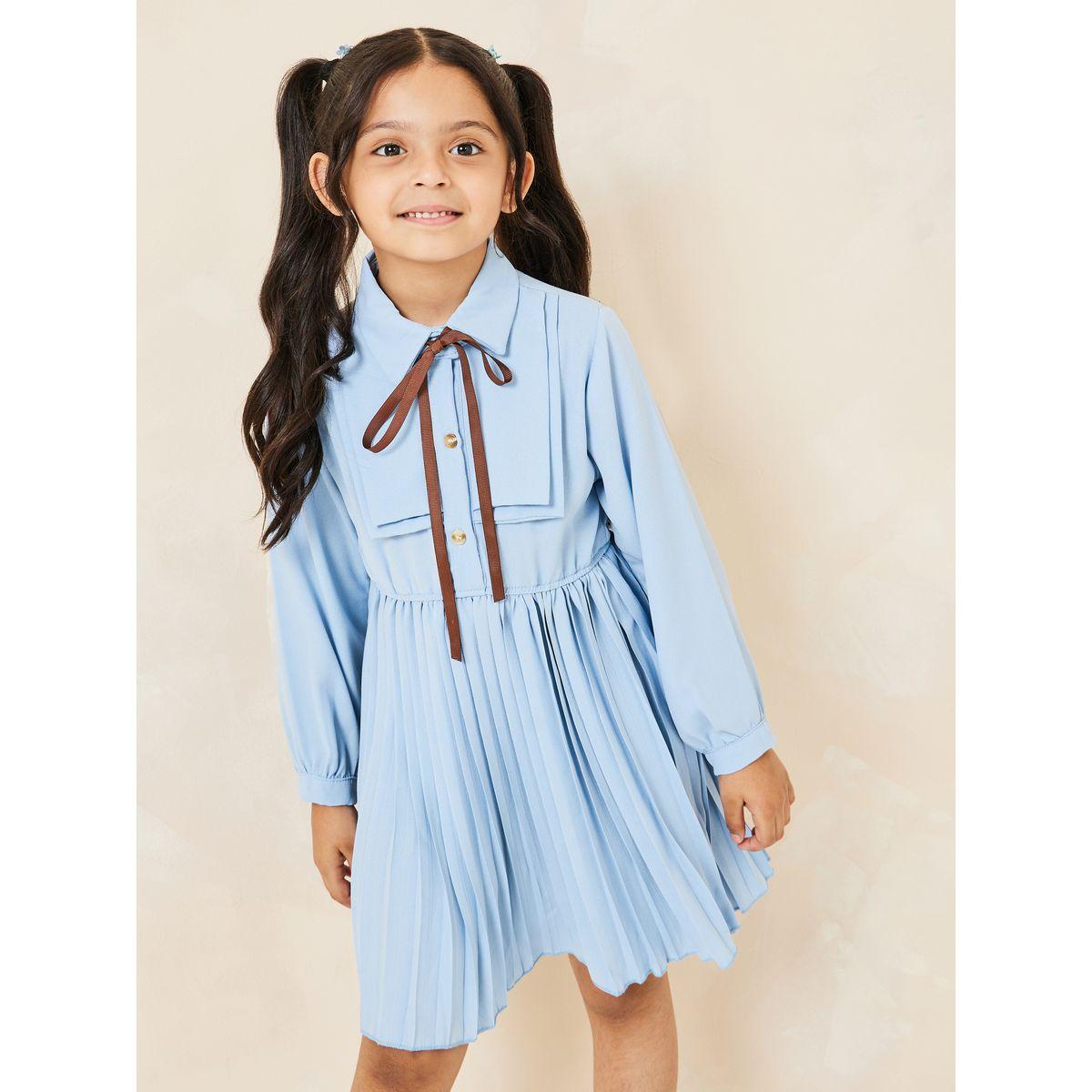 Styli Tie Bow Detail Pleated Hem Dress-girls-clothing-dressesandjumpsuits-image-1