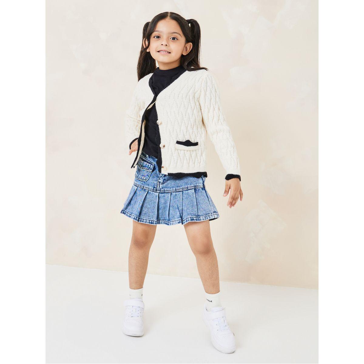 Styli Solid Cable Knit Contrast Trim Cardigan-girls-clothing-winterwear-jumpersandcardigans-image-2