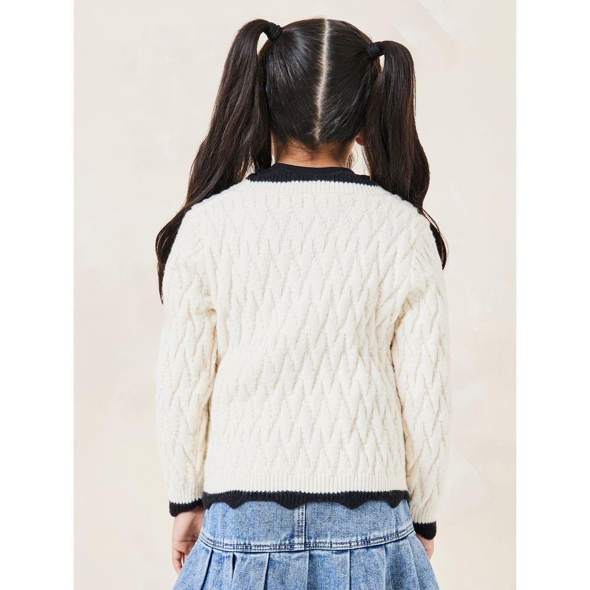 Styli Solid Cable Knit Contrast Trim Cardigan-girls-clothing-winterwear-jumpersandcardigans-image-4
