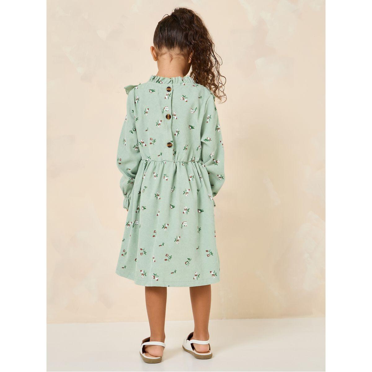 Styli Floral Print Ruffle Trim Dress With Bag-girls-clothing-dressesandjumpsuits-image-4