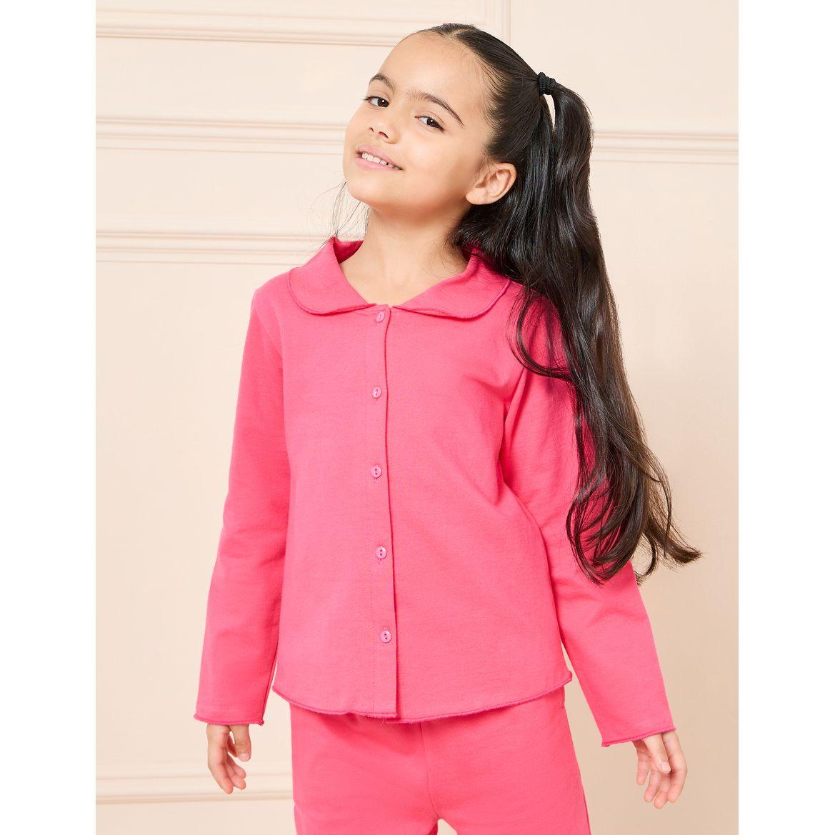 Styli Solid Collared Shirt & Drawstring Pyjama Set-girls-clothing-nightwear-image-3