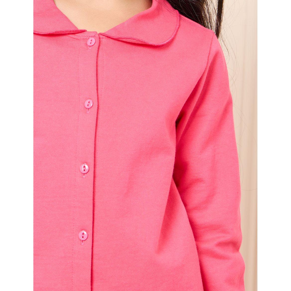 Styli Solid Collared Shirt & Drawstring Pyjama Set-girls-clothing-nightwear-image-4