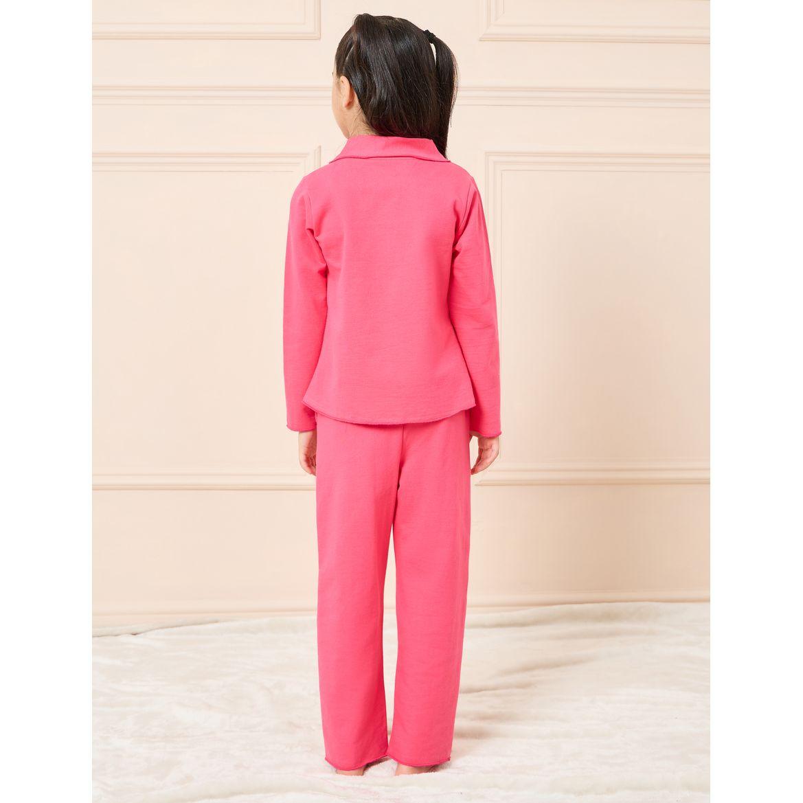 Styli Solid Collared Shirt & Drawstring Pyjama Set-girls-clothing-nightwear-image-6