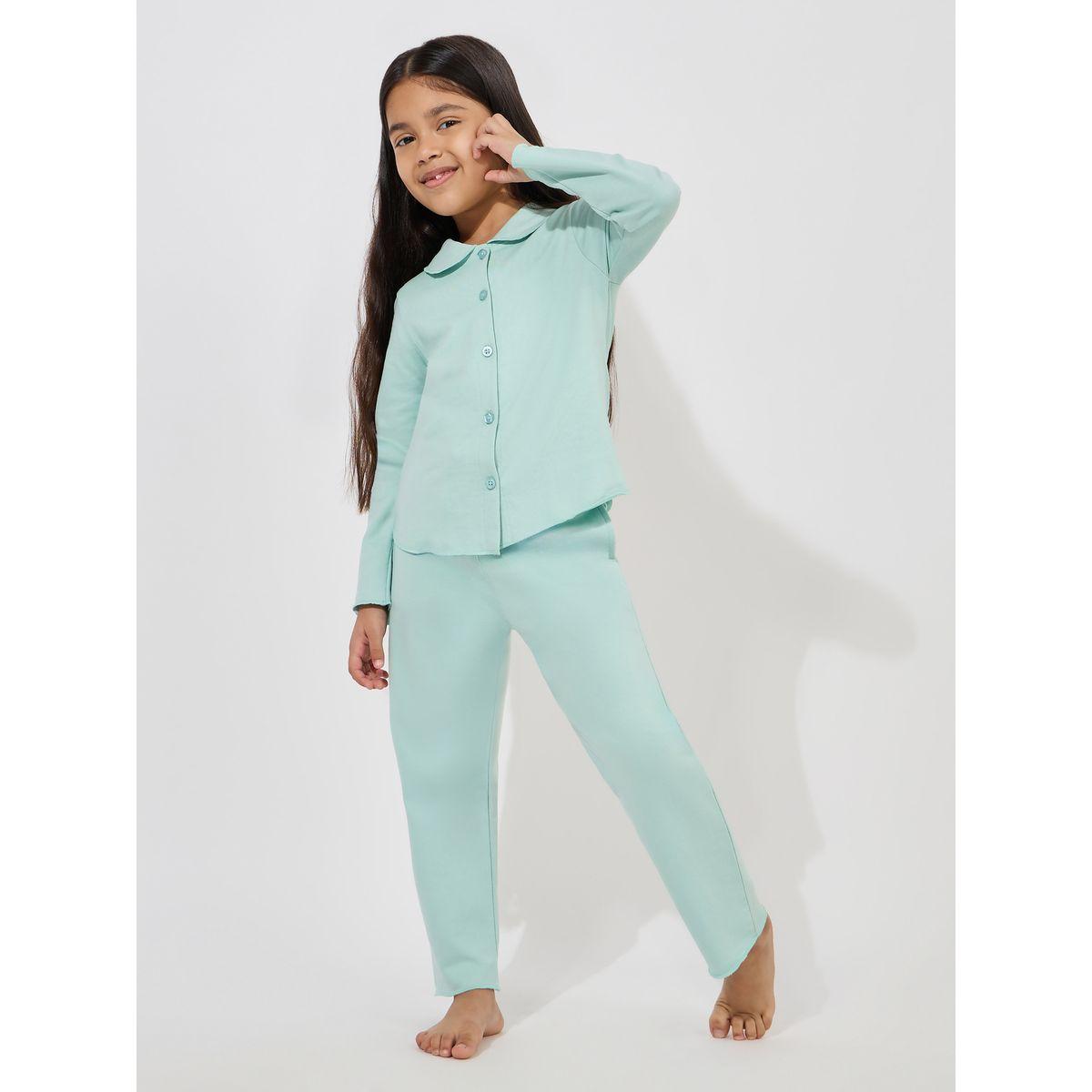 Styli Collared Button Down Shirt & Pyjama Set-girls-clothing-nightwear-image-1