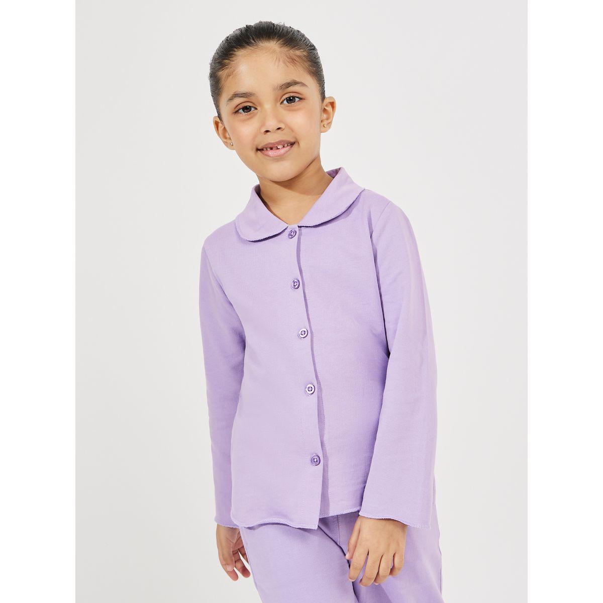 مجموعة من بنطال بيجاما مع بلوزة بياقة وأزرار غلق-girls-clothing-nightwear-image-4