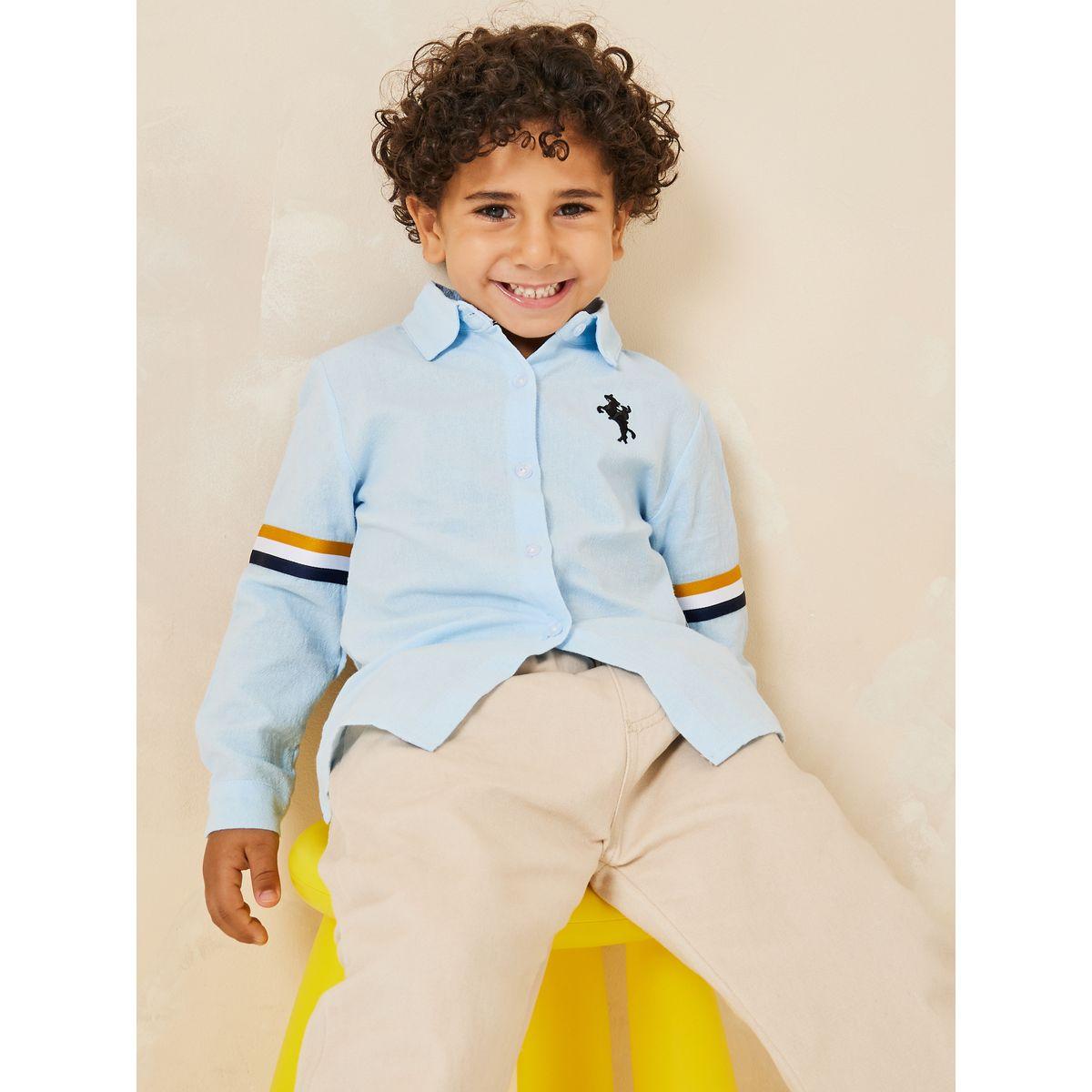 Styli Horse Embroidery Contrast Striped Tape Shirt-boys-clothing-shirts-image-1