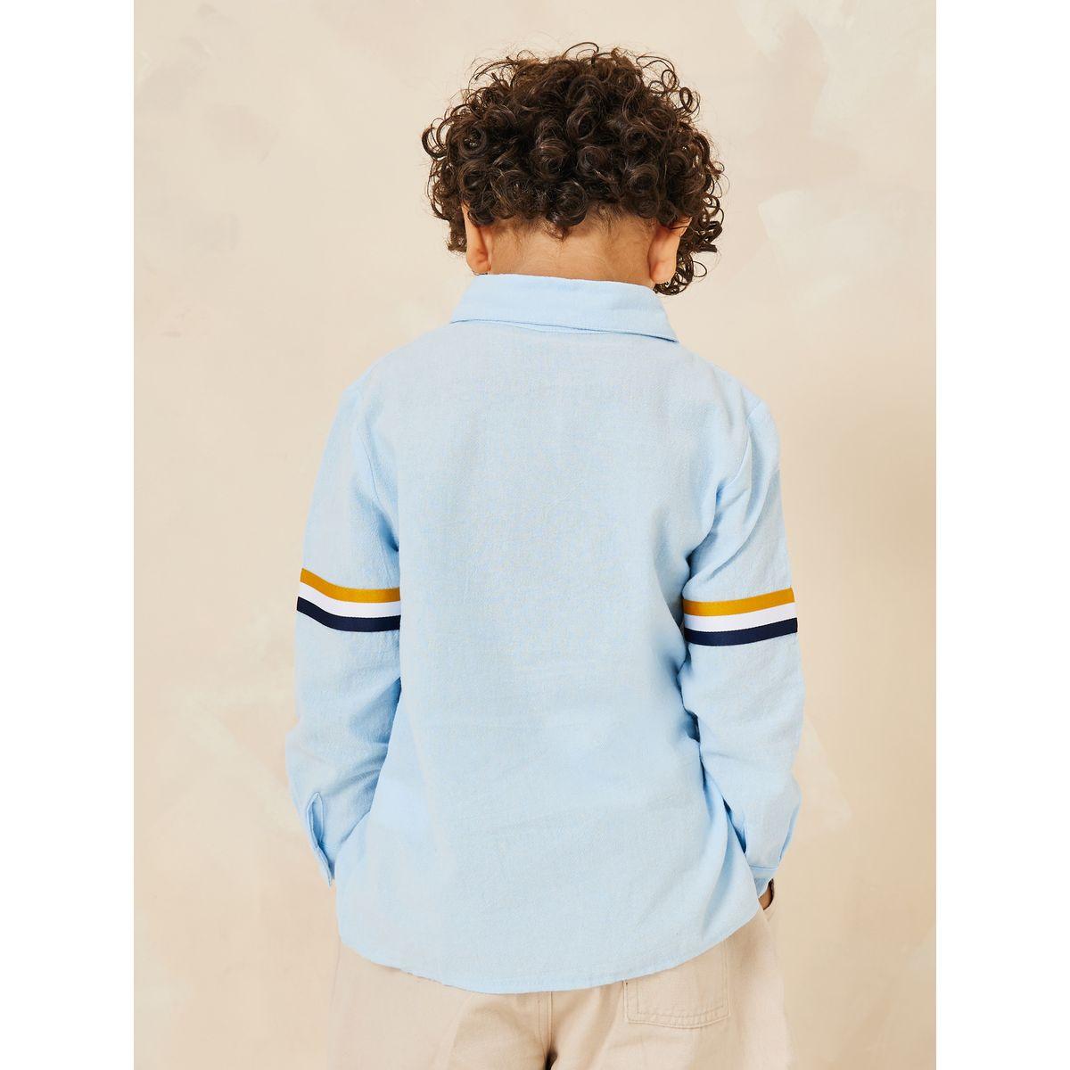Styli Horse Embroidery Contrast Striped Tape Shirt-boys-clothing-shirts-image-5