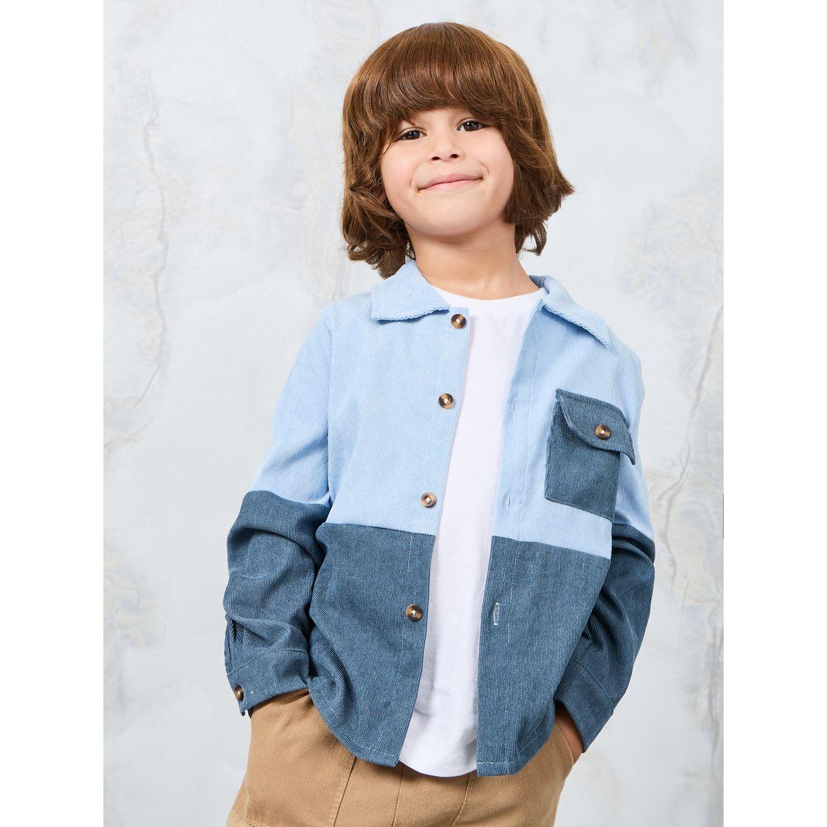 Styli Corduroy Colorblock Shirt with Front Pocket-boys-clothing-shirts-image-1