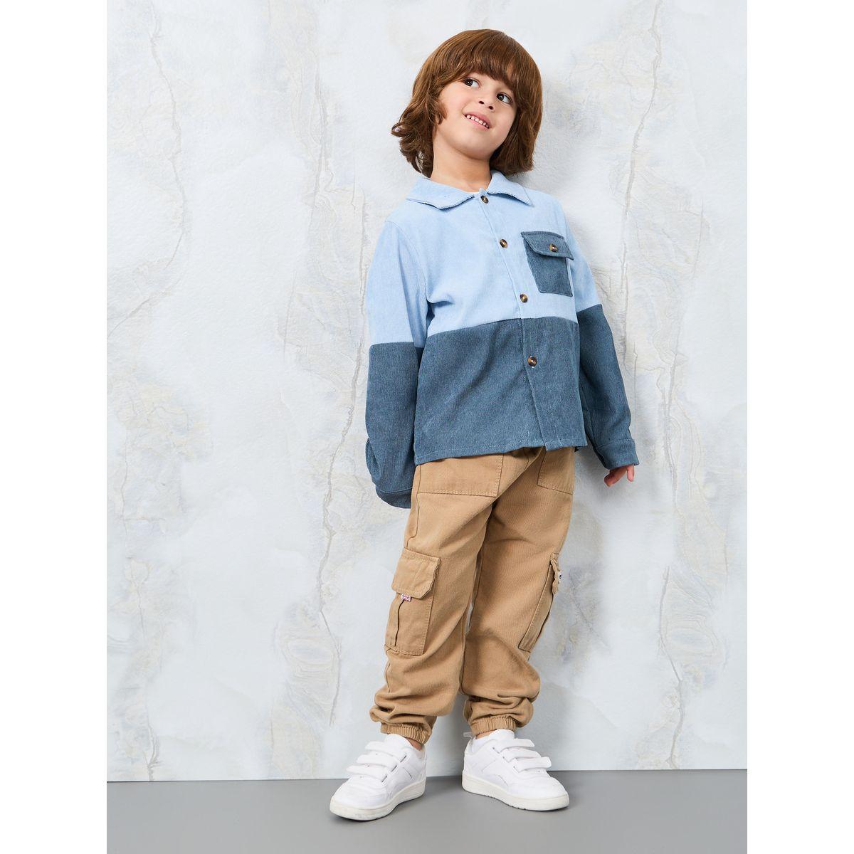 Styli Corduroy Colorblock Shirt with Front Pocket-boys-clothing-shirts-image-2