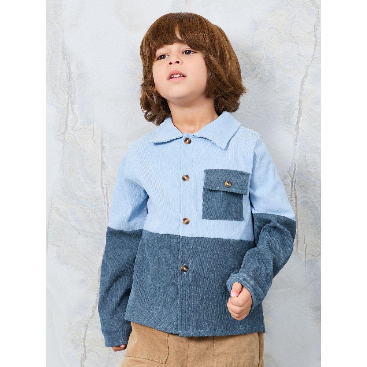 Styli Corduroy Colorblock Shirt with Front Pocket-boys-clothing-shirts-image-3