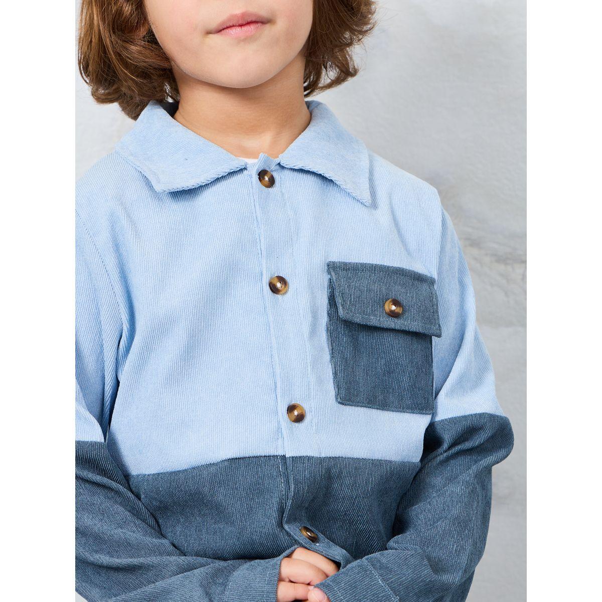 Styli Corduroy Colorblock Shirt with Front Pocket-boys-clothing-shirts-image-4