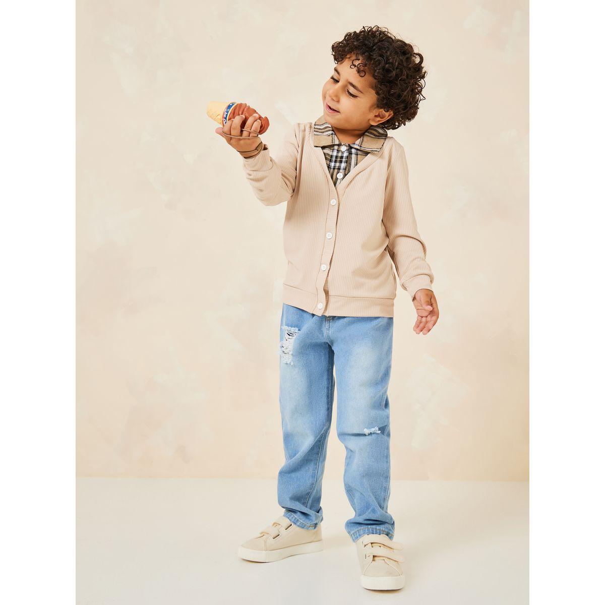 Styli 2in1 Style Checked Sweater & Jeans Set-boys-clothing-setsandcoords-image-1