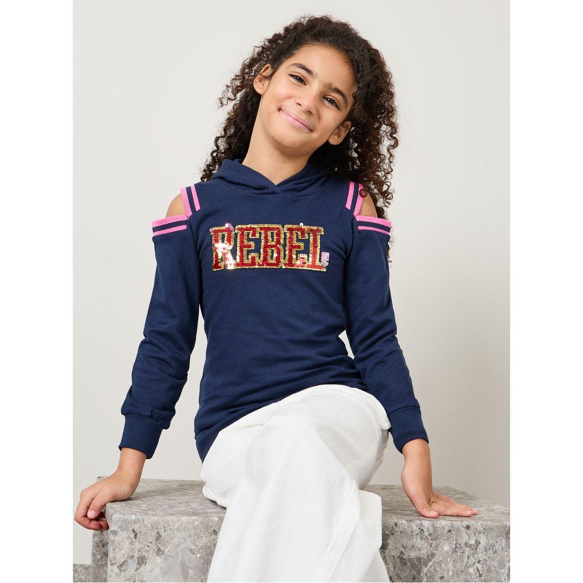 Styli Cold Shoulder Sleeve Sequin Detail Hoodie-baby-girls-clothing-sweatshirts-image-1