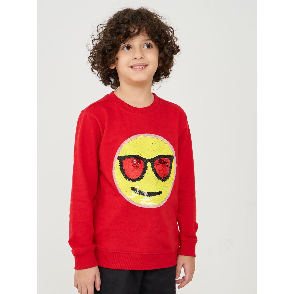 Styli Sequined Emoji Round Neck Sweatshirt-boys-clothing-winterwear-sweatshirts-image-1