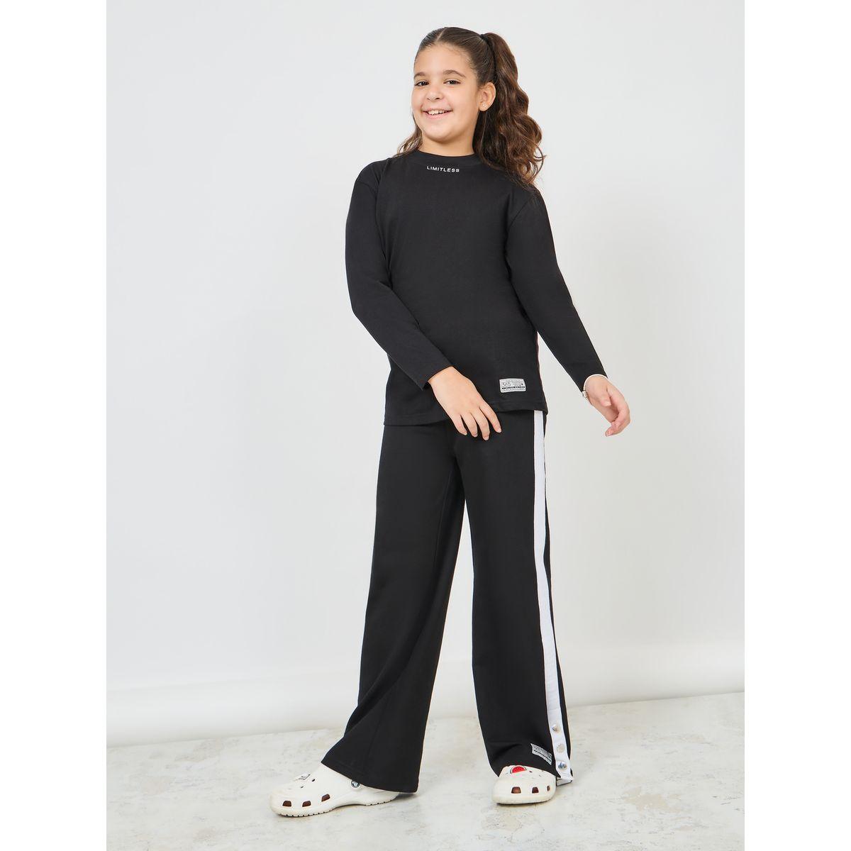Styli Minimal Print Top & Side Striped Joggers Set-girls-clothing-setsandcoords-image-1