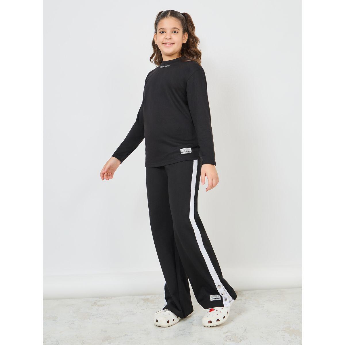 Styli Minimal Print Top & Side Striped Joggers Set-girls-clothing-setsandcoords-image-3