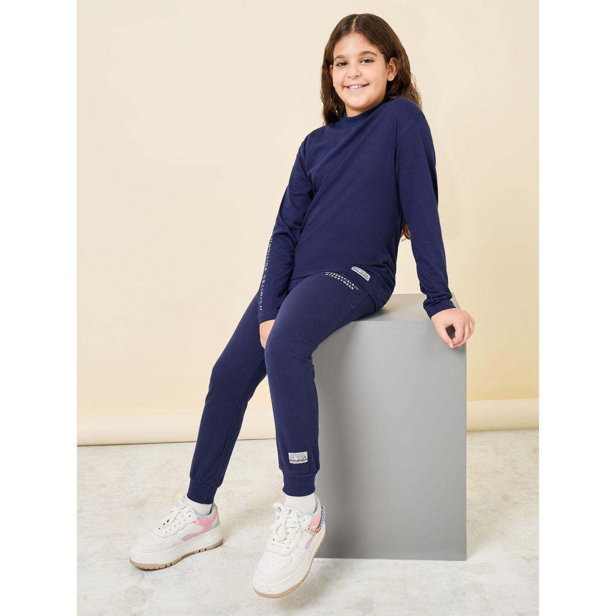 Styli Slogan Print Top & Joggers Set-girls-clothing-setsandcoords-image-1