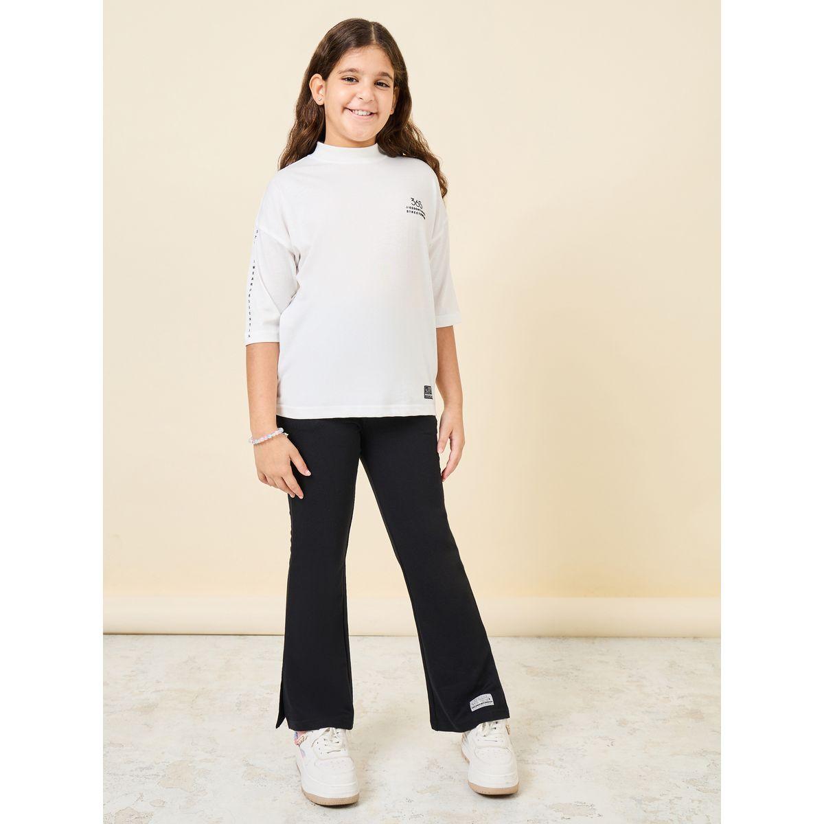 Styli Slogan Print High Neck T-Shirt & Pants Set-girls-clothing-setsandcoords-image-1