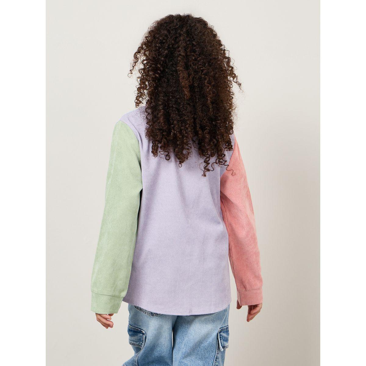 Styli Colorblock Corduroy Longline Shirt-girls-clothing-blousesandshirts-image-5