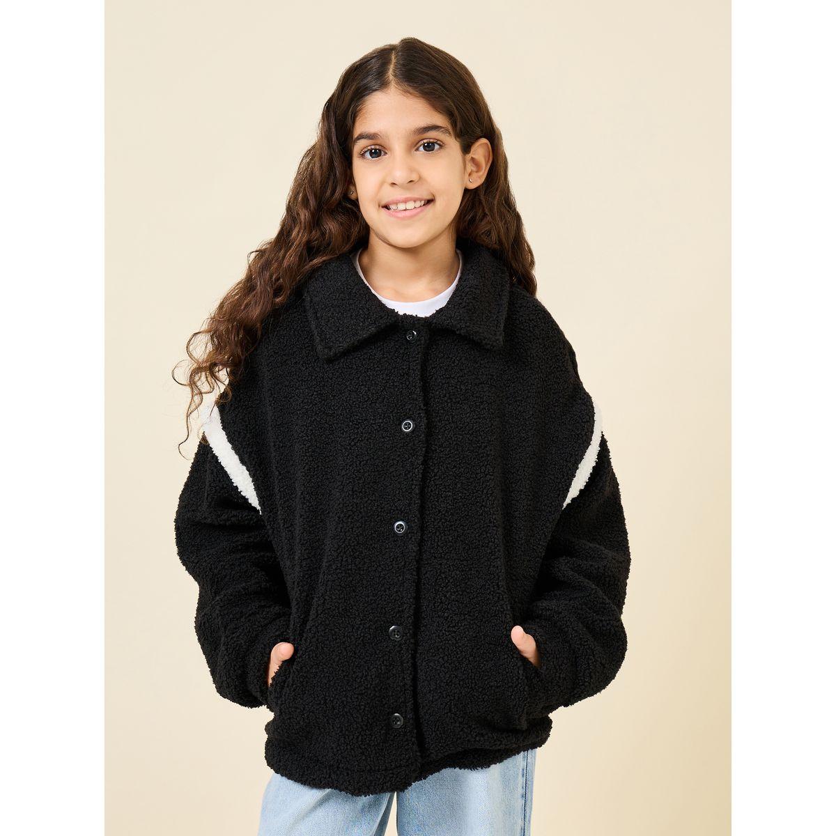 Styli Elevate Regular Fit Fleece Sweatshirt with Buttons-girls-clothing-jacketsandcoats-image-3