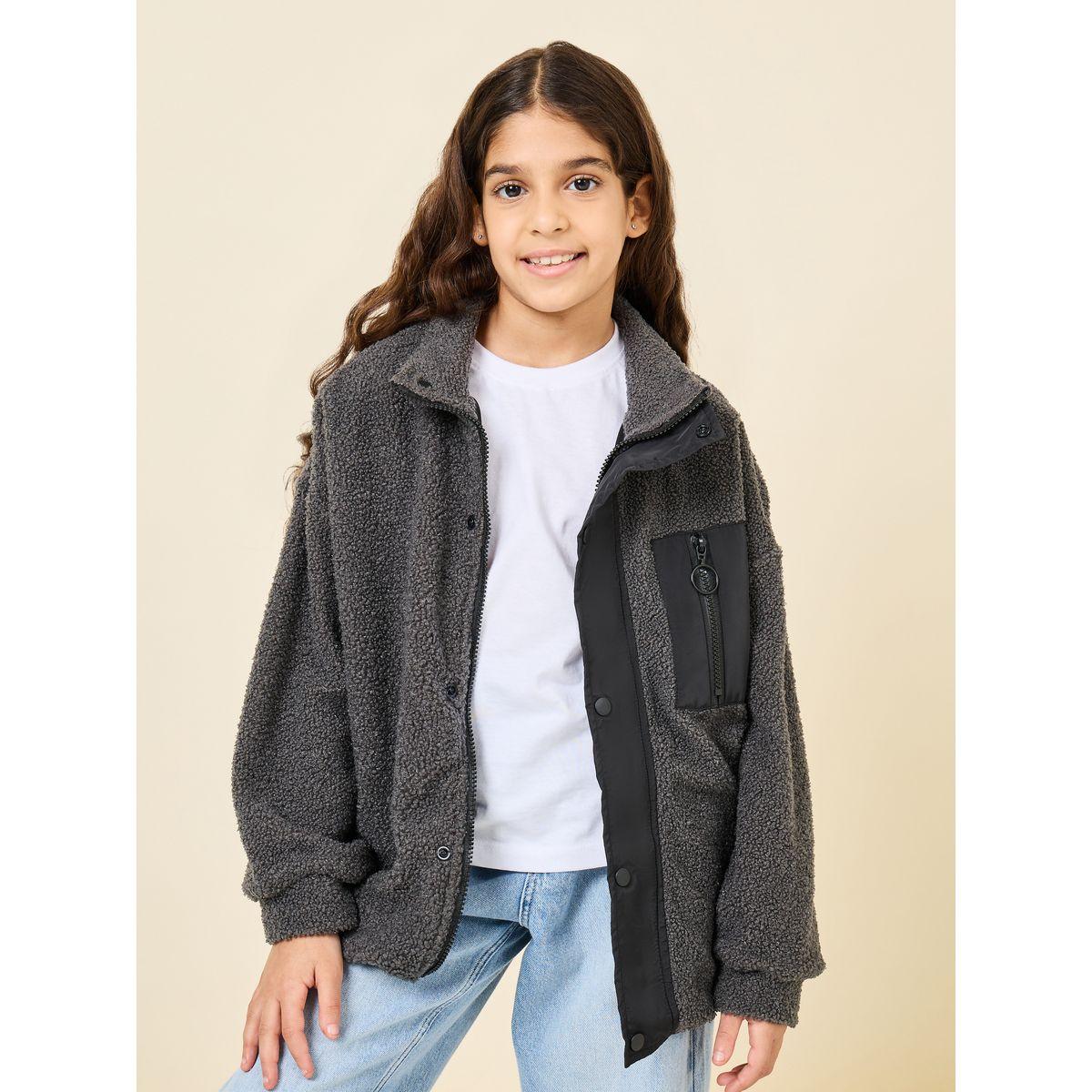 Styli Elevate Regular Fit Fleece Sweatshirt with Zip Pocket-girls-clothing-jacketsandcoats-image-1