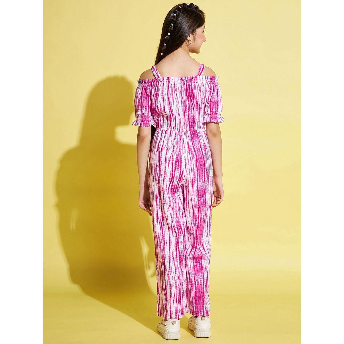 Stylo Bug X Styli Tie-Dye Print Cold Shoulder Sleeve Jumpsuit-girls-clothing-rompers-image-2