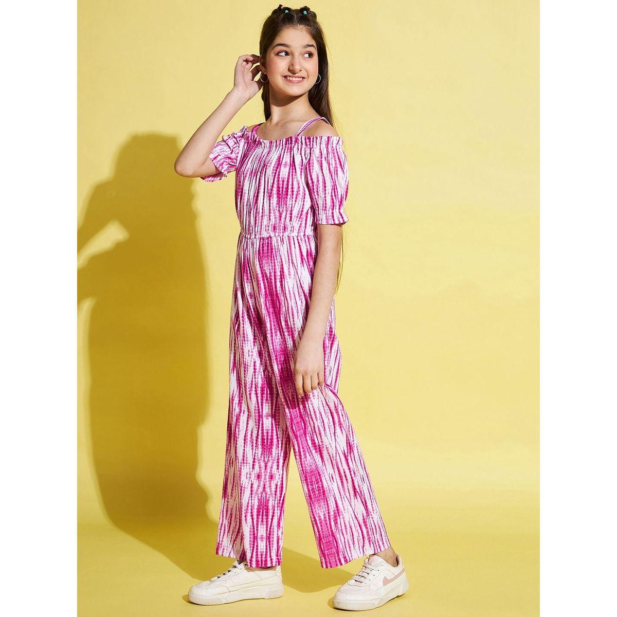 Stylo Bug X Styli Tie-Dye Print Cold Shoulder Sleeve Jumpsuit-girls-clothing-rompers-image-3