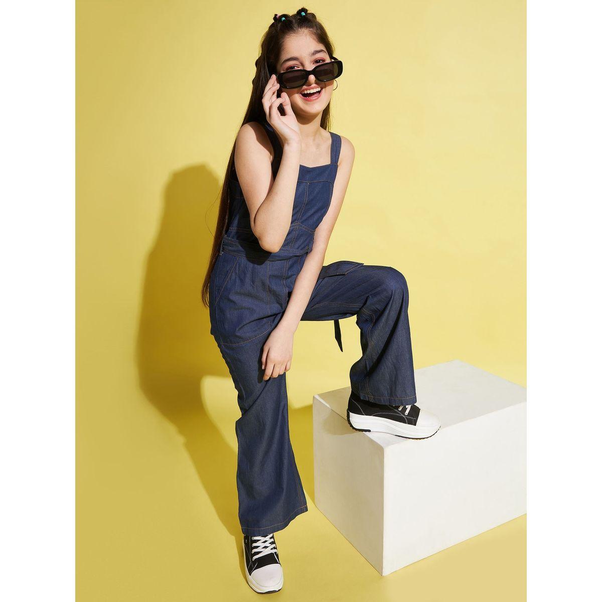 Stylo Bug X Styli Straight Leg Denim Jumpsuit with Tie Belt-girls-clothing-rompers-image-3