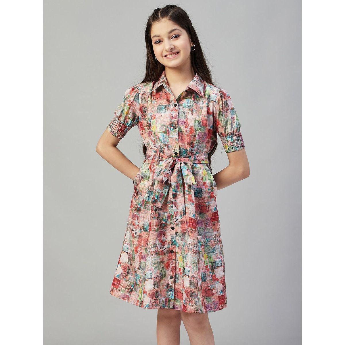 Stylo Bug X Styli Abstract Print Shirt Dress with Tie Belt-girls-clothing-dressesandjumpsuits-image-1