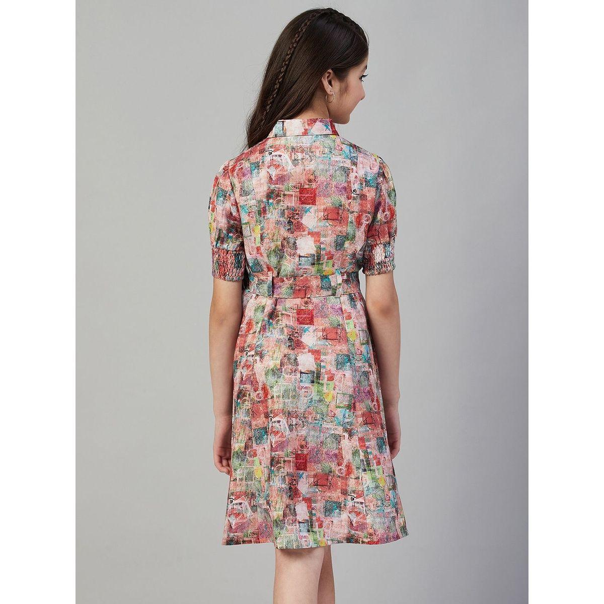Stylo Bug X Styli Abstract Print Shirt Dress with Tie Belt-girls-clothing-dressesandjumpsuits-image-2