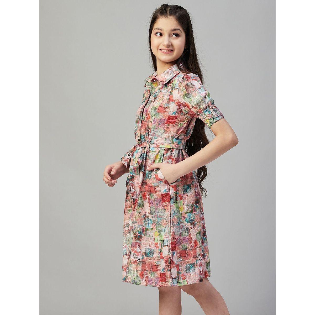 Stylo Bug X Styli Abstract Print Shirt Dress with Tie Belt-girls-clothing-dressesandjumpsuits-image-3