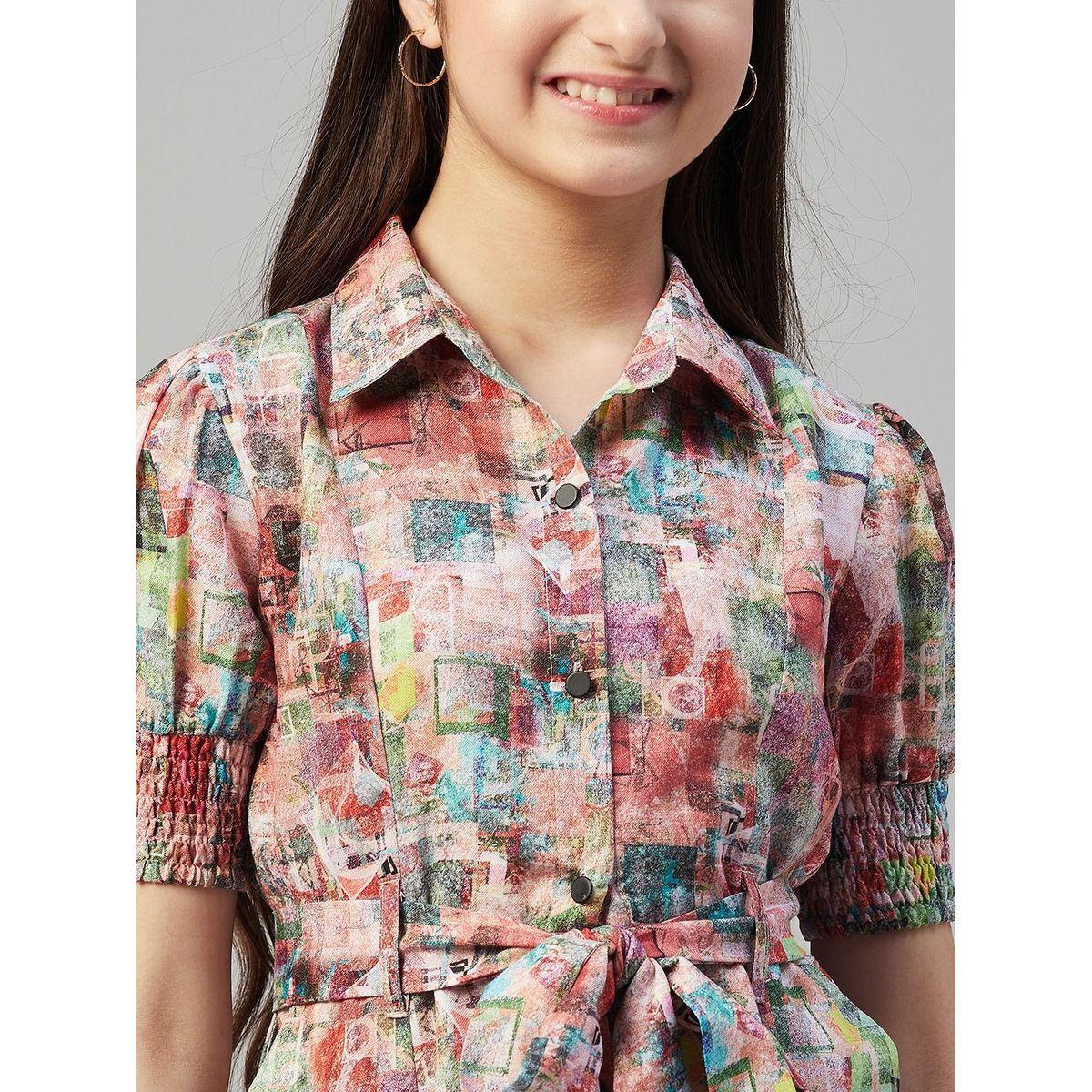 Stylo Bug X Styli Abstract Print Shirt Dress with Tie Belt-girls-clothing-dressesandjumpsuits-image-4