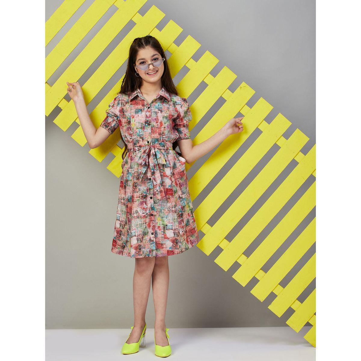 Stylo Bug X Styli Abstract Print Shirt Dress with Tie Belt-girls-clothing-dressesandjumpsuits-image-5