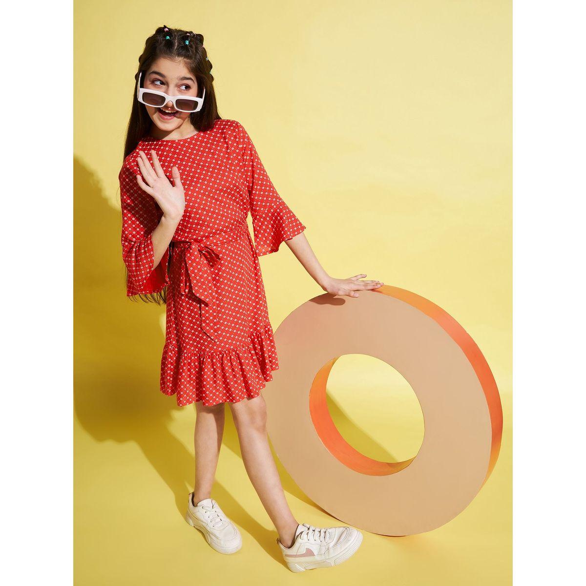 Stylo Bug X Styli Ditsy Print Bell Sleeve Dress-girls-clothing-dressesandjumpsuits-image-1