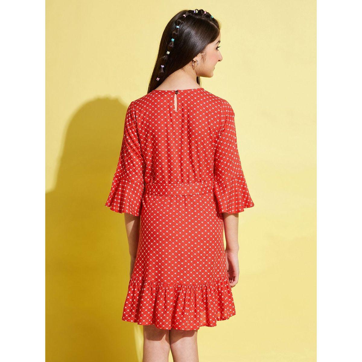 Stylo Bug X Styli Ditsy Print Bell Sleeve Dress-girls-clothing-dressesandjumpsuits-image-2