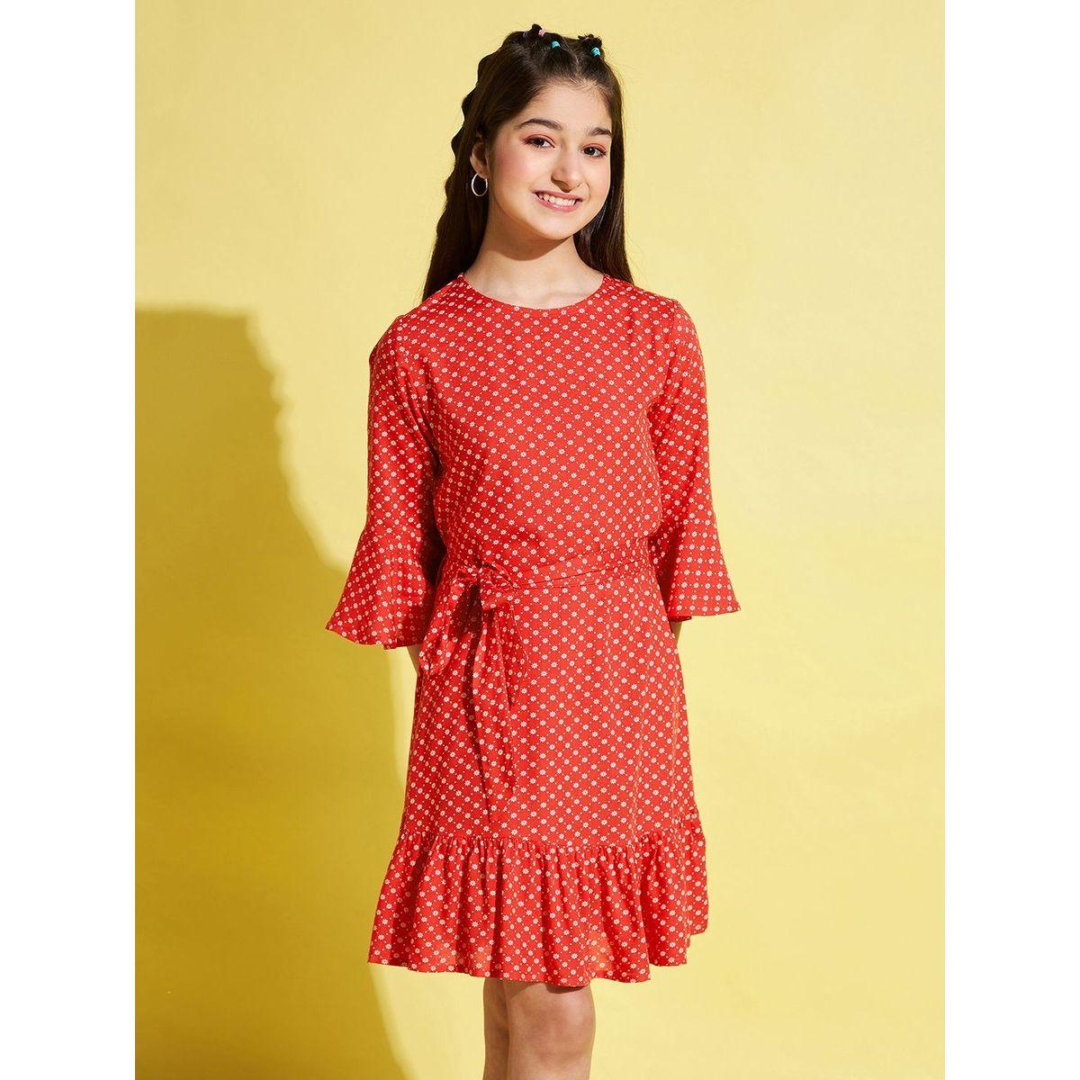Stylo Bug X Styli Ditsy Print Bell Sleeve Dress-girls-clothing-dressesandjumpsuits-image-3