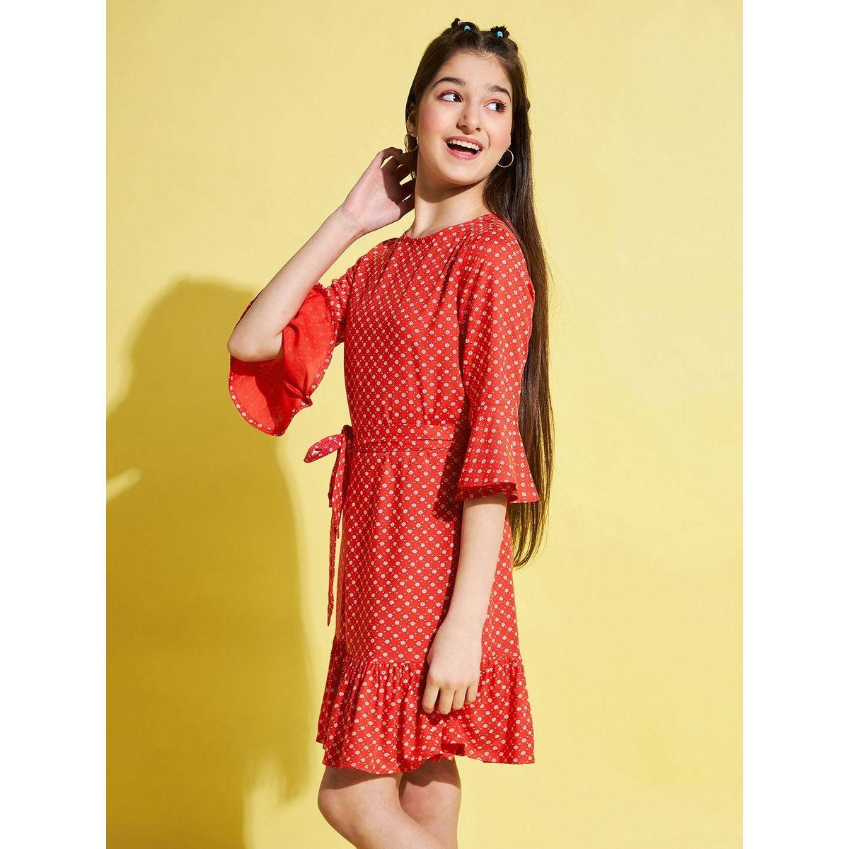 Stylo Bug X Styli Ditsy Print Bell Sleeve Dress-girls-clothing-dressesandjumpsuits-image-5