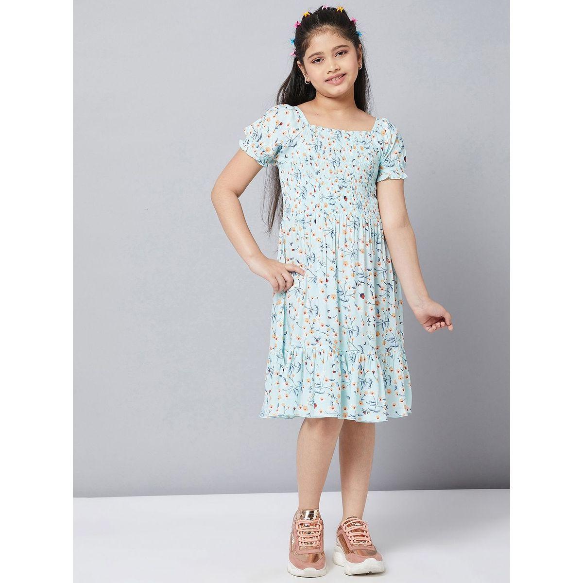 فستان برقبة واسعة وطبعة زهور ستايلو بَج × ستايلي-girls-clothing-dressesandjumpsuits-image-1