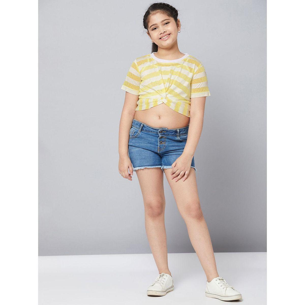 Stylo Bug X Styli Front Knot Detail Striped Crop Top-girls-clothing-tshirts-image-3