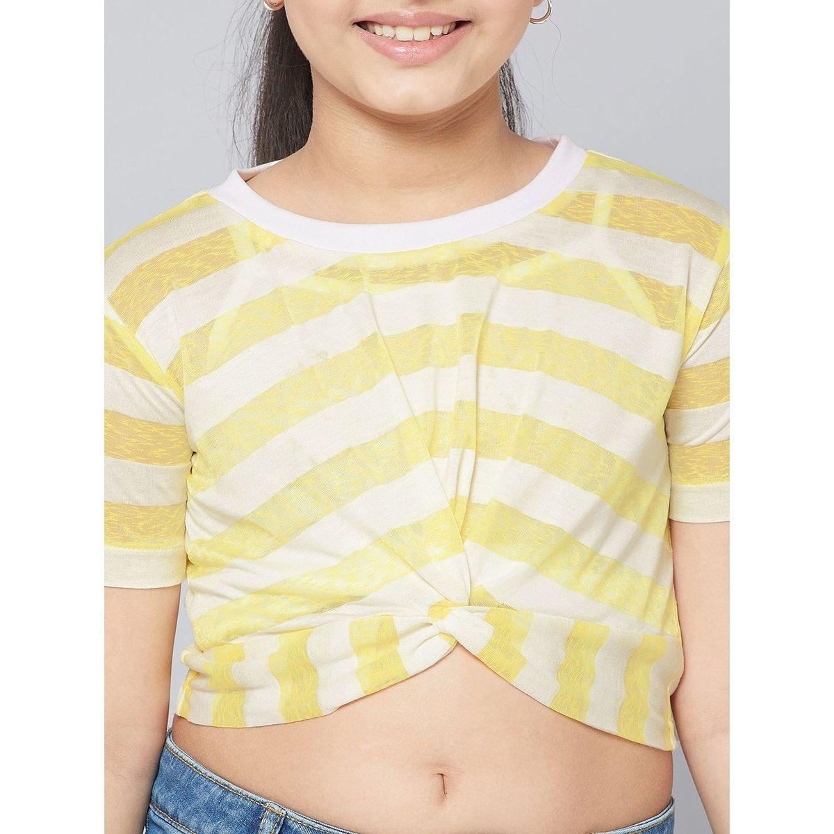 Stylo Bug X Styli Front Knot Detail Striped Crop Top-girls-clothing-tshirts-image-4