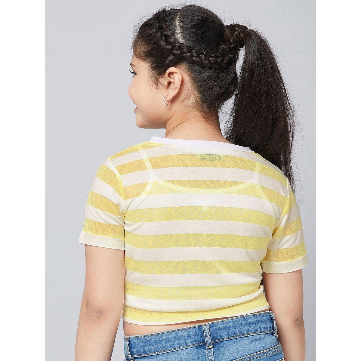 Stylo Bug X Styli Front Knot Detail Striped Crop Top-girls-clothing-tshirts-image-5